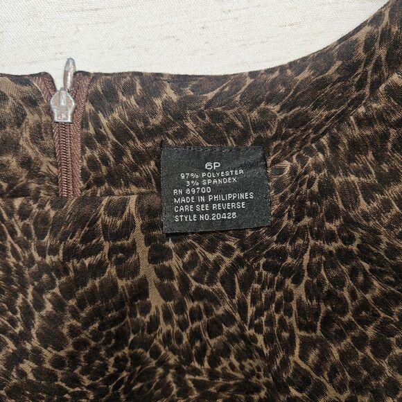 Vintage Leopard Print Midi Dress Pencil Bodycon Sleeveless Size 6 Petite - Picture 2 of 8